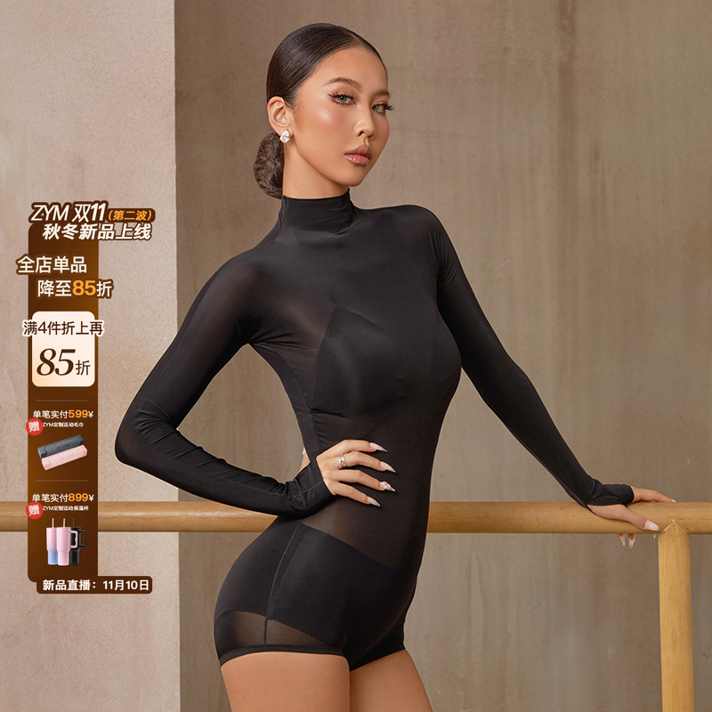 ZYM【美丽纱手锏】上衣高领拉丁舞练功服女百搭半透网纱质感25055