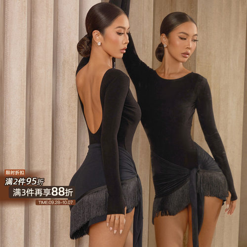 ZYM【偏爱】半身裙一片式拉丁舞练功服女围裹式加密流苏裙24102