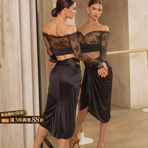 ZYM【Lace Lady】上衣一字肩纯欲蕾丝拉丁舞练功服女带胸棉25059
