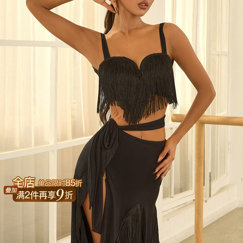 ZYM【帷幕】半身裙侧开叉不规则拉丁舞蹈练功服女带底裤25014