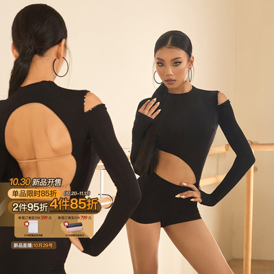 ZYM【审美在线】上衣设计感镂空拉丁舞练功服女颈部贴心拉链26077