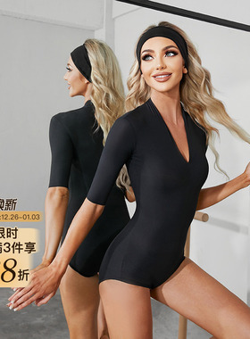 ZYM 上衣新款V领中袖拉丁舞连体上衣体操练功服女 2233