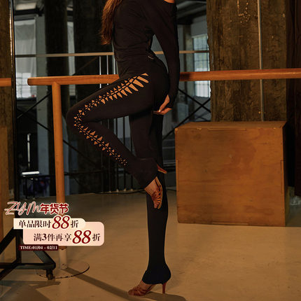 ZYM【循环 Weave】裤子高腰女生拉丁舞练功服编织镂空设计25088
