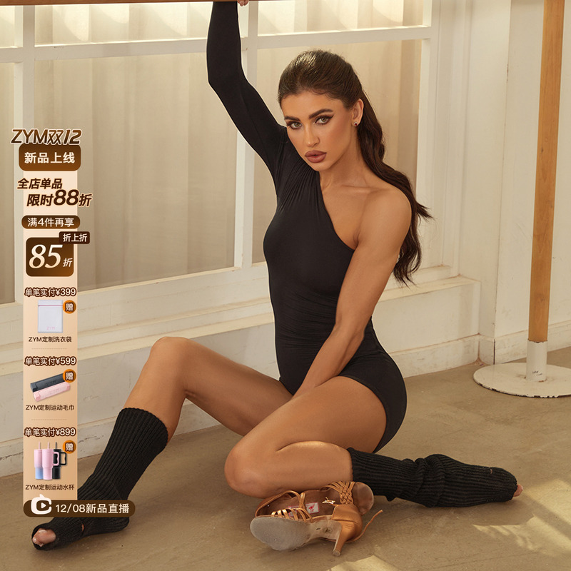 ZYM【caduceus】上衣单肩露肩拉丁舞练功服女穿插式美背24099