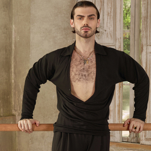 ZYM 上衣翻领男士 收腰版 型秋冬拉丁舞练功服扣子可解N034 Space