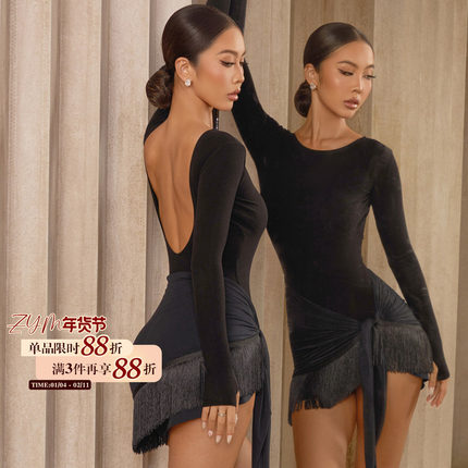 ZYM【偏爱】半身裙一片式拉丁舞练功服女围裹式加密流苏裙24102