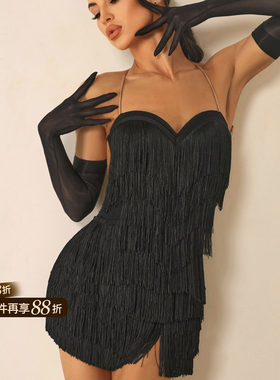ZYM【克拉海】连衣裙露背加密流苏拉丁舞练功服女带内衣裤25020