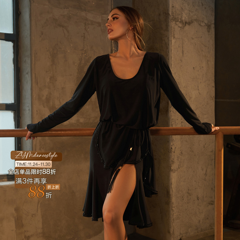 ZYM【Scarlett】连衣裙露背宽松拉丁舞日常练功服女长袖显瘦25094