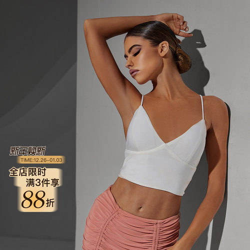 ZYM【简心】上衣吊带美背拉丁舞练功服女交叉带背心带胸垫1784