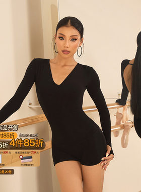 ZYM【Oo】上衣V领大漏背拉丁舞练功服女简约百搭O字钩扣26076