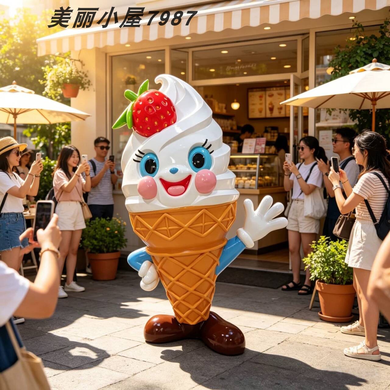 多巴胺雪糕甜品店门口引流冰淇淋雕塑摆件发光招手欢迎冰激凌模型