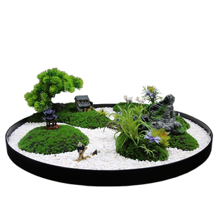 新中式酒店旋转大圆桌假花摆件餐桌茶台微缩景观盆栽花艺装饰品