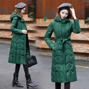 小个子羽绒服中长款2025冬女装修身系腰带优雅小码纯绿色90白鸭绒