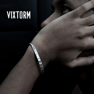 潮牌VIXTORM银手镯HOK 925纯银镯子情侣饰品 复古原创简约款 BAN