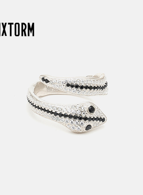 蟒 VIXTORM s925银指环 白色密镶钻蛇形开口戒指设计VIPER