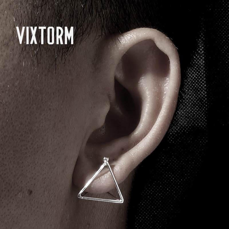 VIXTORM银耳钉 3D立体三角s990足银纯手工先锋设计10mm耳环Delta