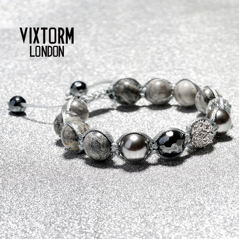 vixtorm03正品手链uk香巴拉风纯银人造珍珠水晶shamballa手工编织