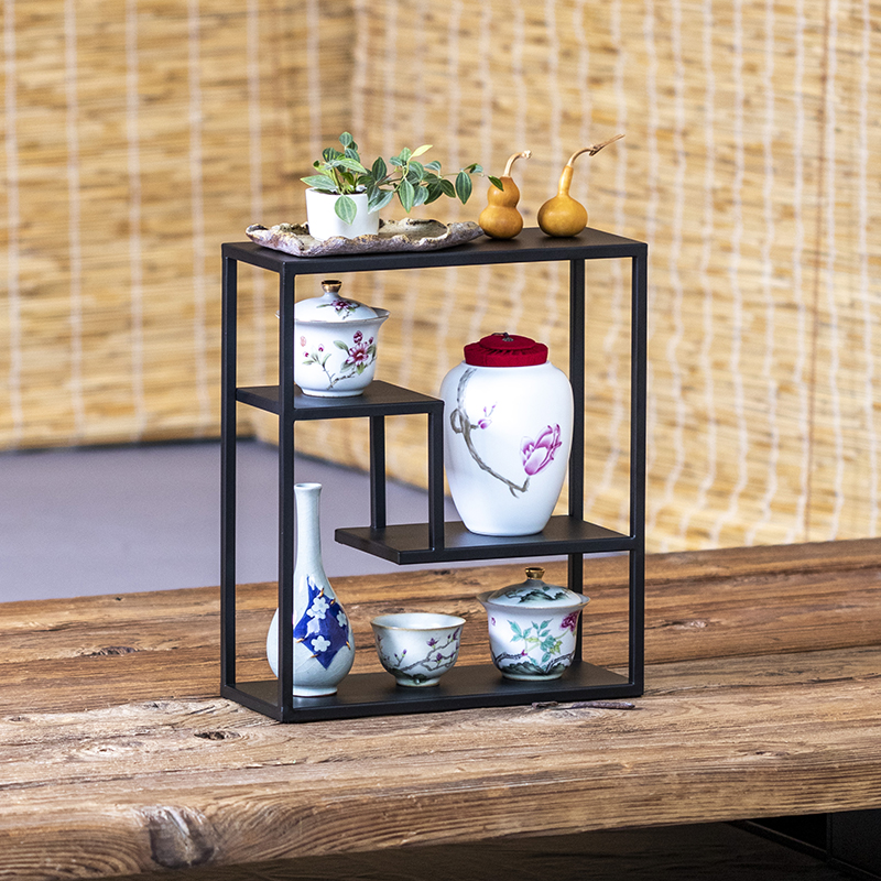 紫砂壶展示博古架桌面茶壶摆放架茶具茶杯架子小摆件多宝格置物架