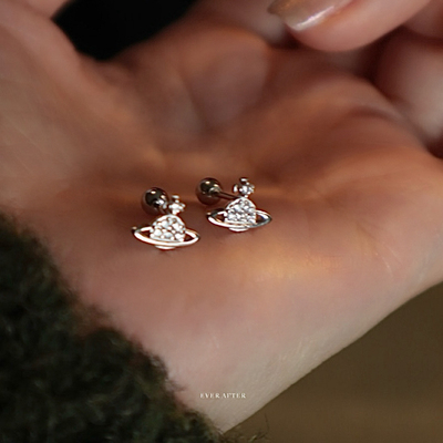 迷你镶钻土星耳钉s925纯银拧螺丝耳骨钉睡觉不用摘高位耳垂耳廓钉