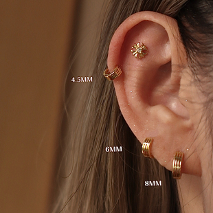升级版!单只耳骨钉纯银厚镀金极小耳皮钉边缘耳洞几何线条小耳圈