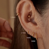 极小耳骨钉高位耳垂环 纯银镀金麻花小耳圈细款 基础款 单只耳皮钉