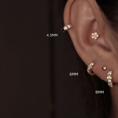 升级单只！纯银厚镀金迷你耳皮钉锆石小耳圈耳屏侧耳骨钉男女通用
