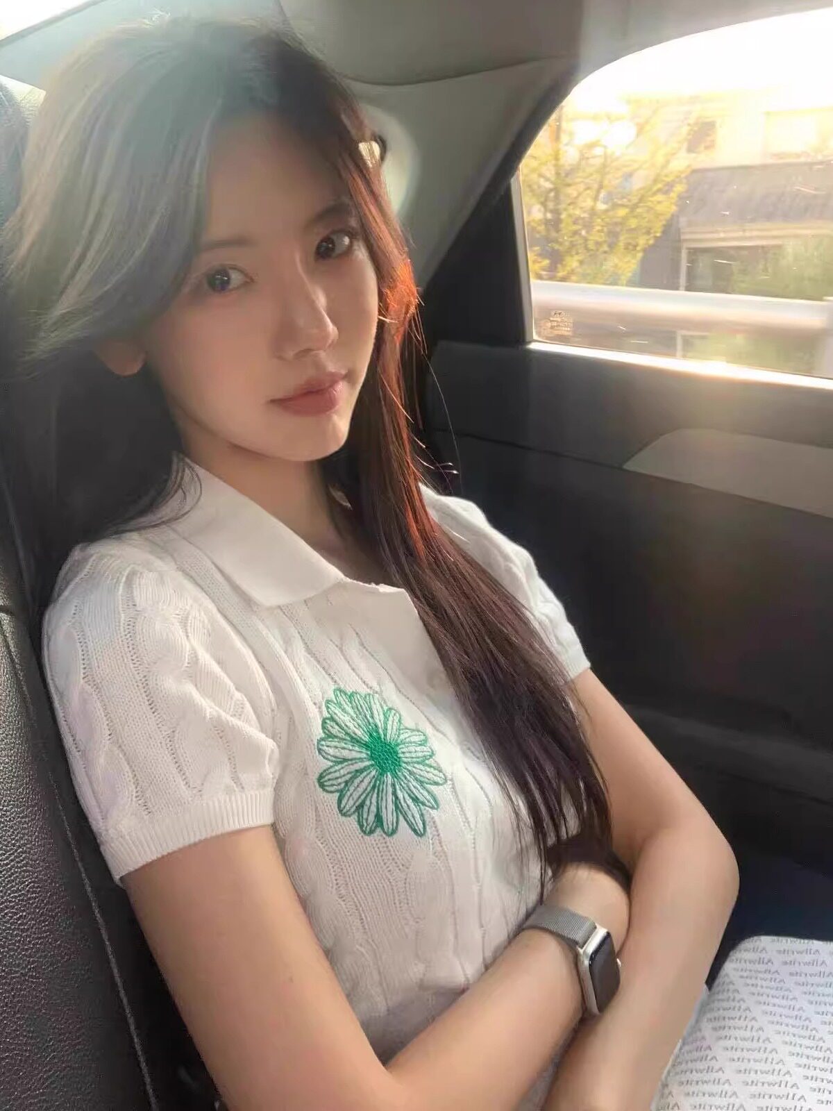 KOREAN WHITE DAISY FLOWER EMBROIDERY POLO NECK KNIT TOP WOMENS SPRING SUMMER VERSATILE SIMPLE T-SHIRT SHORT SLEEVE COTTON