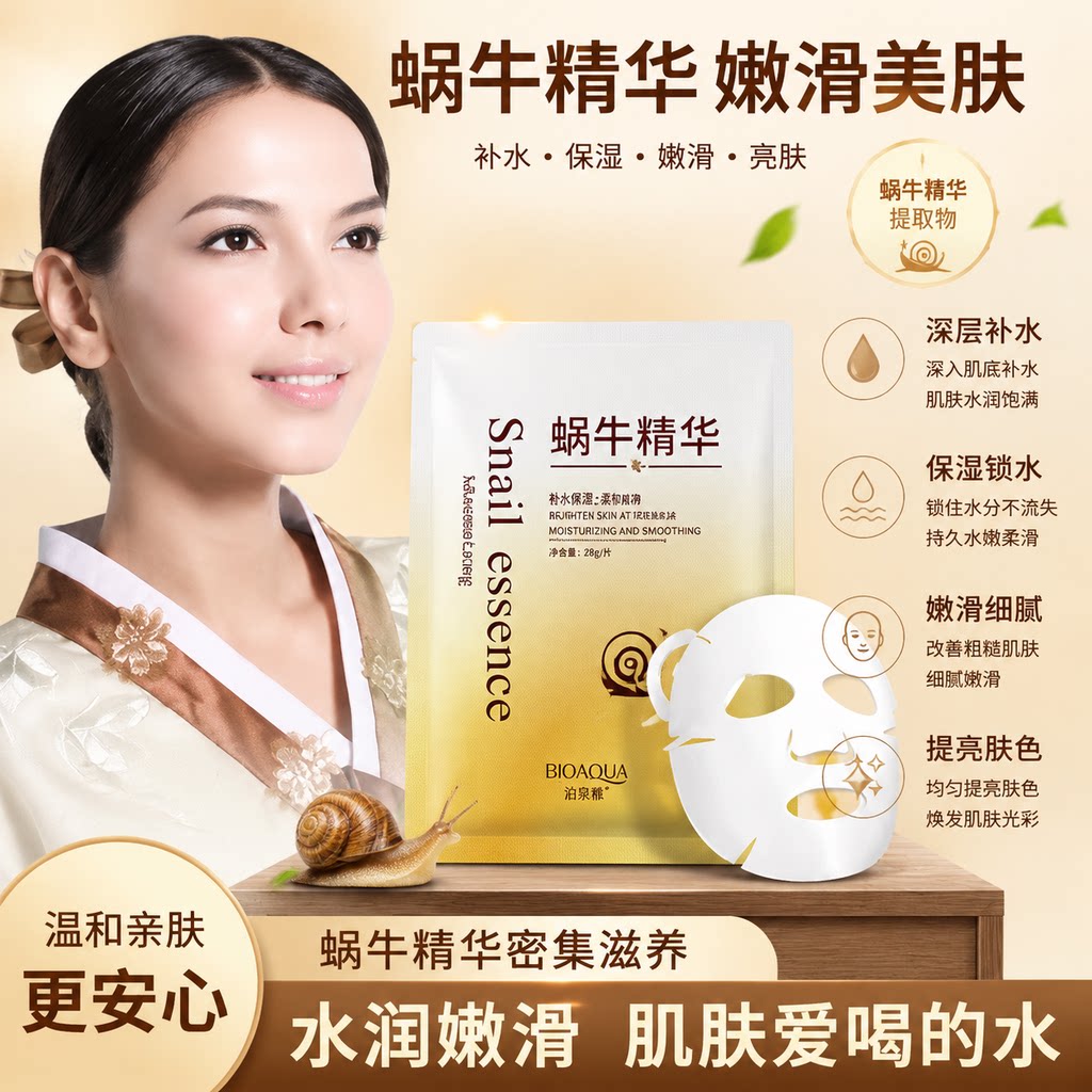 正品蜗牛精华莹润面膜补水保湿滋润舒缓气改善暗沉女正品