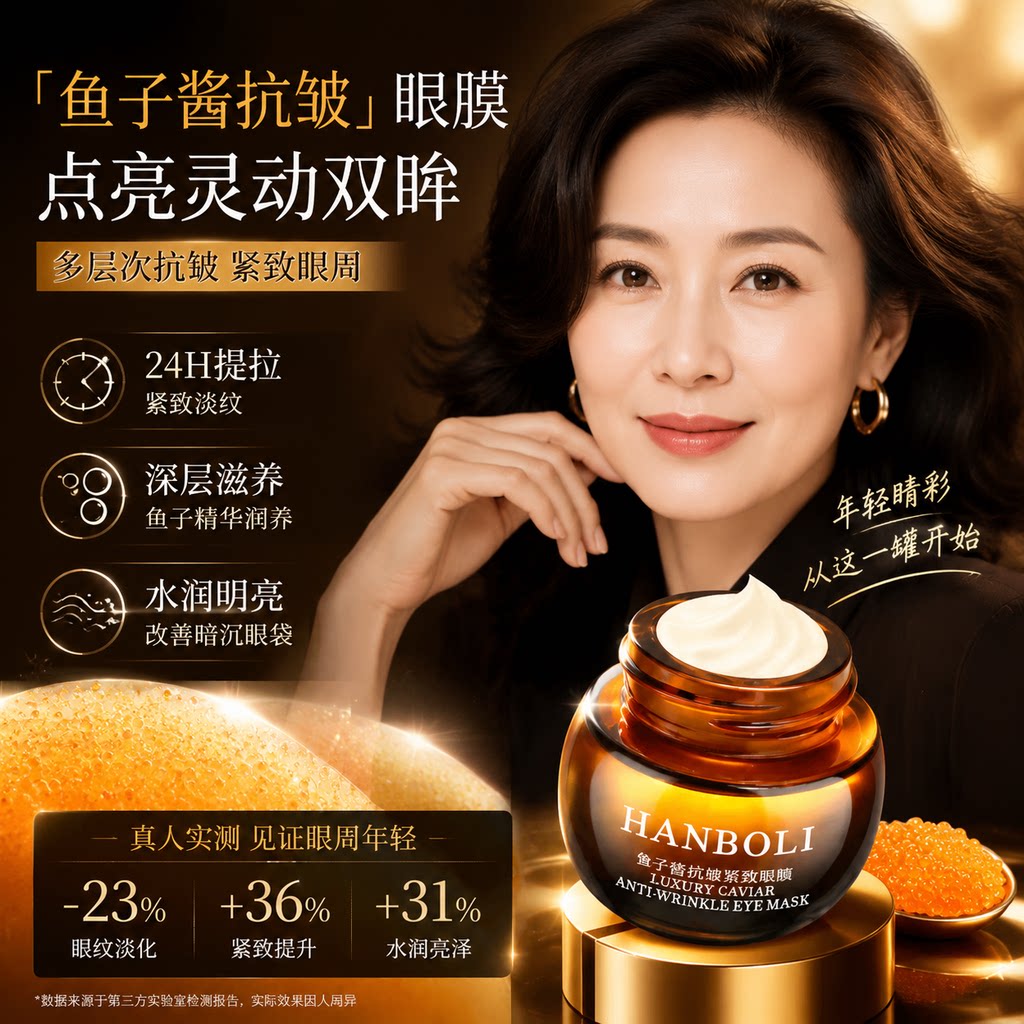 正品奢华鱼子酱眼膜熬夜补水滋润眼霜抗邹眼圈眼袋纹焕亮眼周正品