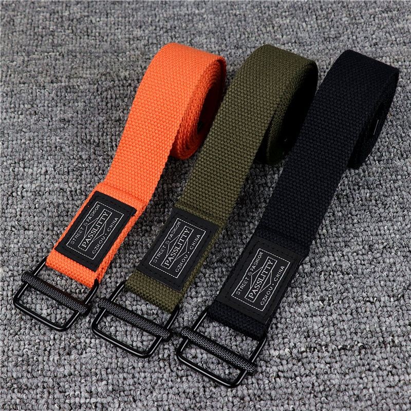 日系ins港风潮牌工装裤帆布腰带男女个性嘻哈加长皮带休闲双环扣