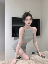夏季2025新款小个子纯欲辣妹风抹胸上衣吊带美式半身短裙两件套女