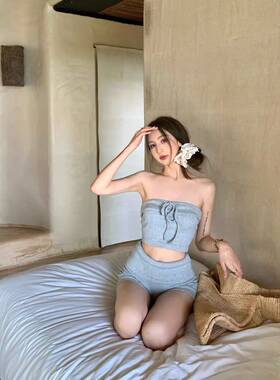 夏季2025新款泰式抹胸绑带背心上衣辣妹半身裙女裤运动瑜伽两件套