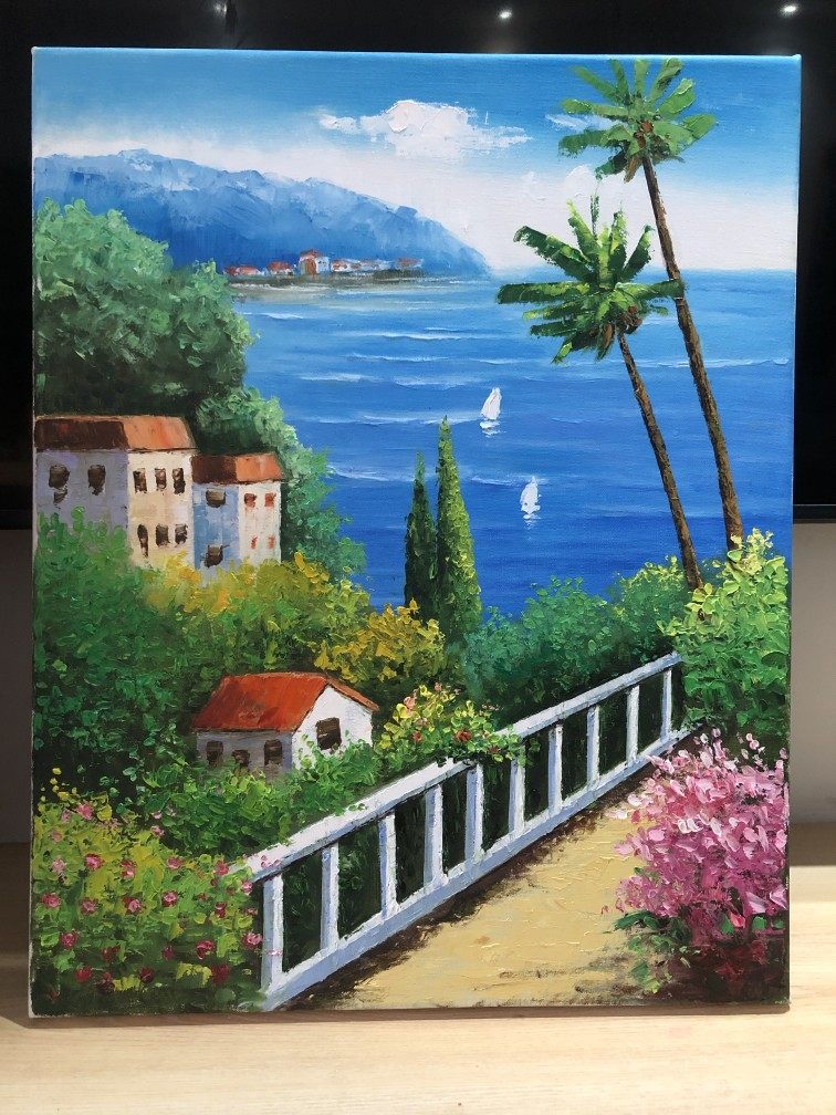 手绘油画，地中海风格刀画油画