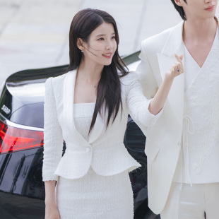 JLCOUTURE21世纪大君夫人iu同款法式小香风白色气质西装套装女