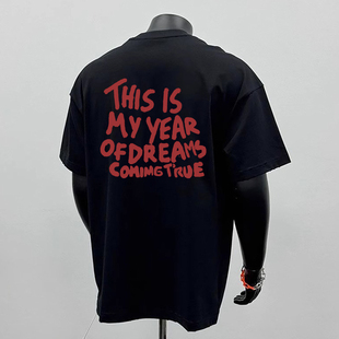 重磅纯棉潮牌美式痞帅T恤潮流字母印花男款夏季圆领休闲短袖1