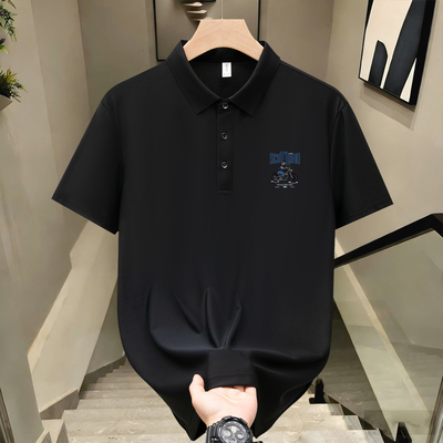 凉感冰丝潮牌POLO衫简约T恤时尚字母印花男款夏季翻领宽松短袖