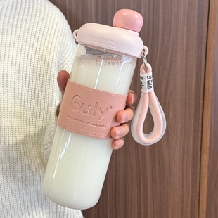 吸管水杯玻璃杯女高颜值上班族外带办公室带个性提绳咖啡饮品杯子