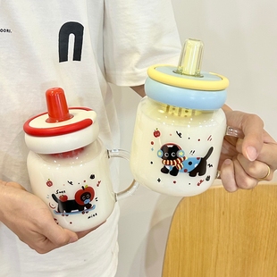 茶水分离泡茶杯子孕产妇用高硼硅玻璃杯带把手高颜值女生吸管水杯