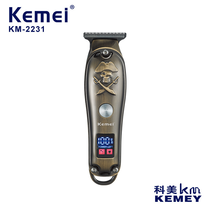kemei/科美KM-2231金属浮雕海盗油头雕刻电推剪LCD液晶理发器