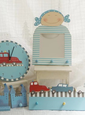 外贸出口 木质手绘可爱家居装饰摆件挂钩时钟 手工