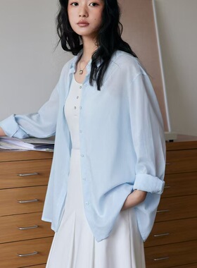 衬衫原单款蓝色2025亚麻通勤青春之光女小众上衣超好看气质