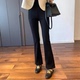 THEWOW 春 大长腿立体裁剪显腿直松紧高腰百搭微喇叭黑长腿裤