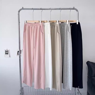 THEWOW超垂顺高克重空气棉 女 显瘦显高显腿直侧边开衩直筒阔腿裤
