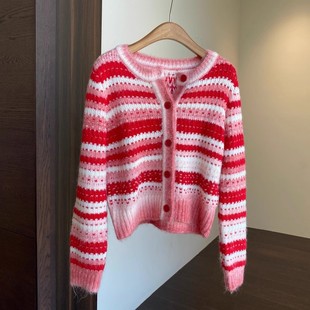 MR UU◆氛围感 配色好美显瘦开衫针织毛衣短款外套上衣女秋冬新款