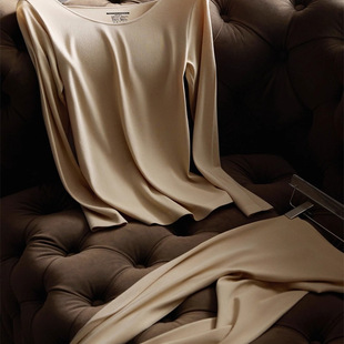 套装 保暖显瘦女士打底秋衣秋裤 莱赛尔羊毛秋冬轻暖薄款 BLUE