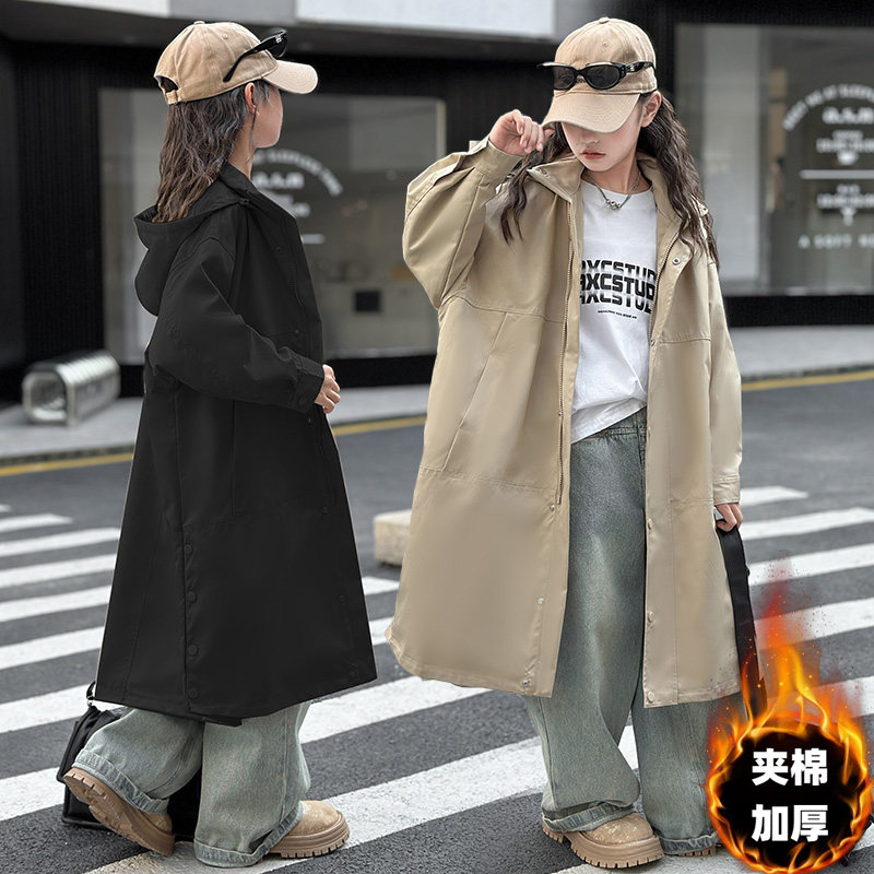 女童韩版夹棉加厚长款风衣