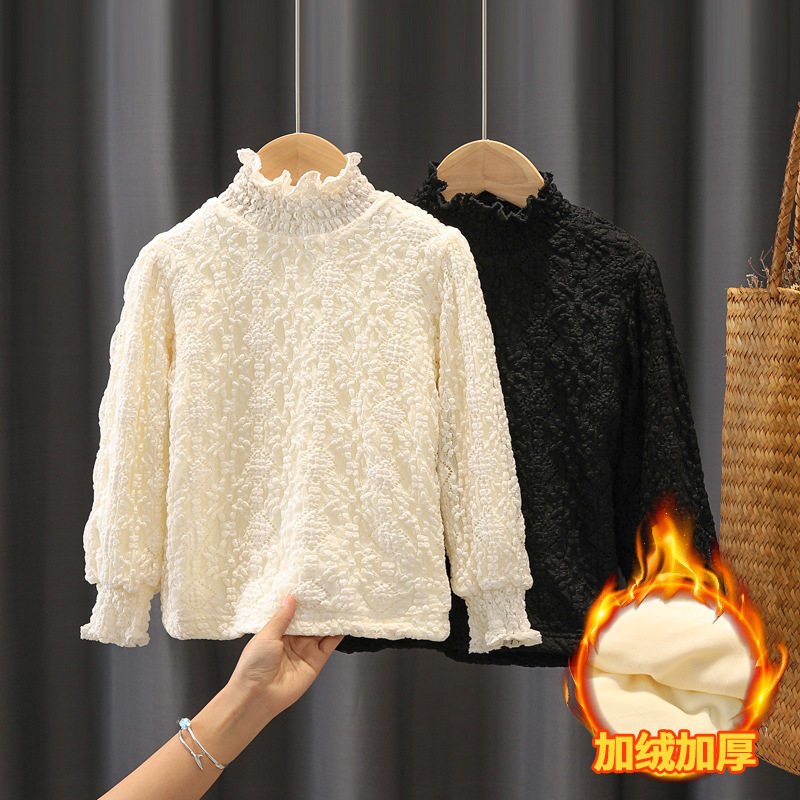 女童打底衫春秋季蕾丝百搭内衣韩版洋气女孩春装半高领内搭上衣