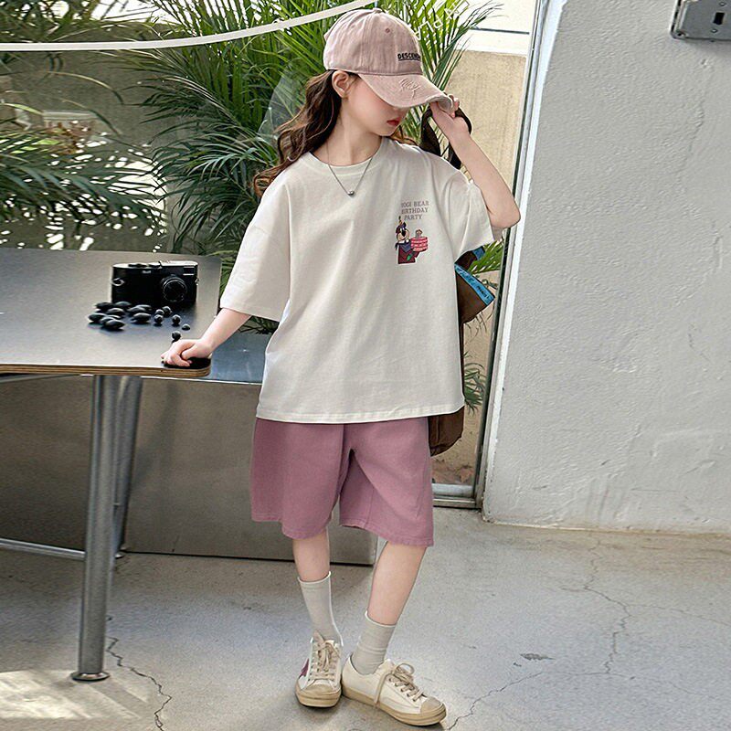女童短袖t恤夏装套装2026新款女大童休闲运动服洋气女孩夏季衣服