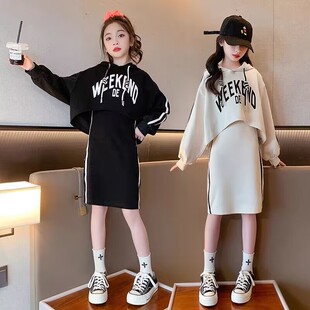 女童春秋套装裙韩版时尚初中女生衣服女大童春装卫衣裙子两件套