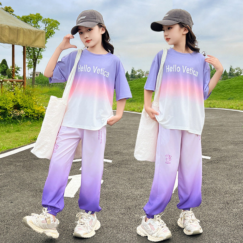 女大童夏季套装时尚宽松薄款女童运动服女孩夏装短袖裤子两件套